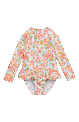 Snapper Rock Kids' Tropical Print Long Sleeve One-Piece Rashguard Swimsuit Ivory Coral Multi at Nordstrom,