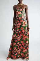 Carolina Herrera Floral Strapless Silk Gown Midnight Multi at Nordstrom,