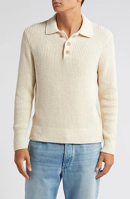 Vince Ribbed Polo Sweater Bone at Nordstrom,