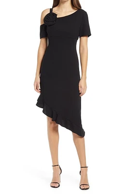 Shani Cold Shoulder Ruffle Crepe Dress Black at Nordstrom,