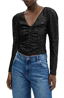 MANGO Floral Fil Coupé Jacquard Knit Top Black at Nordstrom,