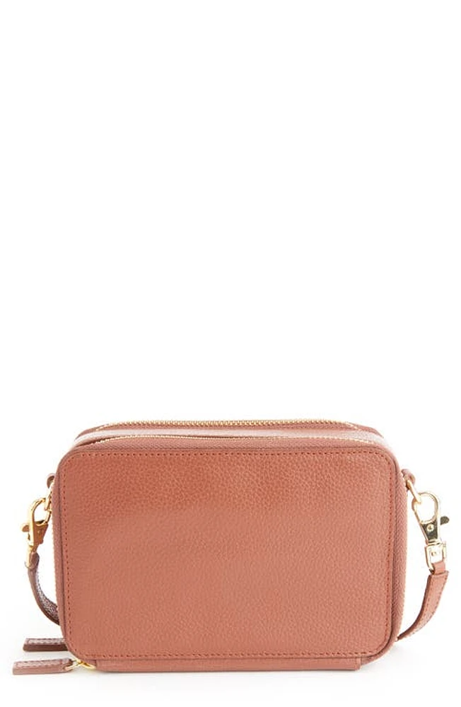 ROYCE New York Personalized Leather Crossbody Camera Bag in Tan- Gold Foil at Nordstrom