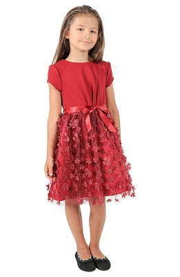 Little Angels Kids' 3D Floral Mesh Dress in Red at Nordstrom, Size 5