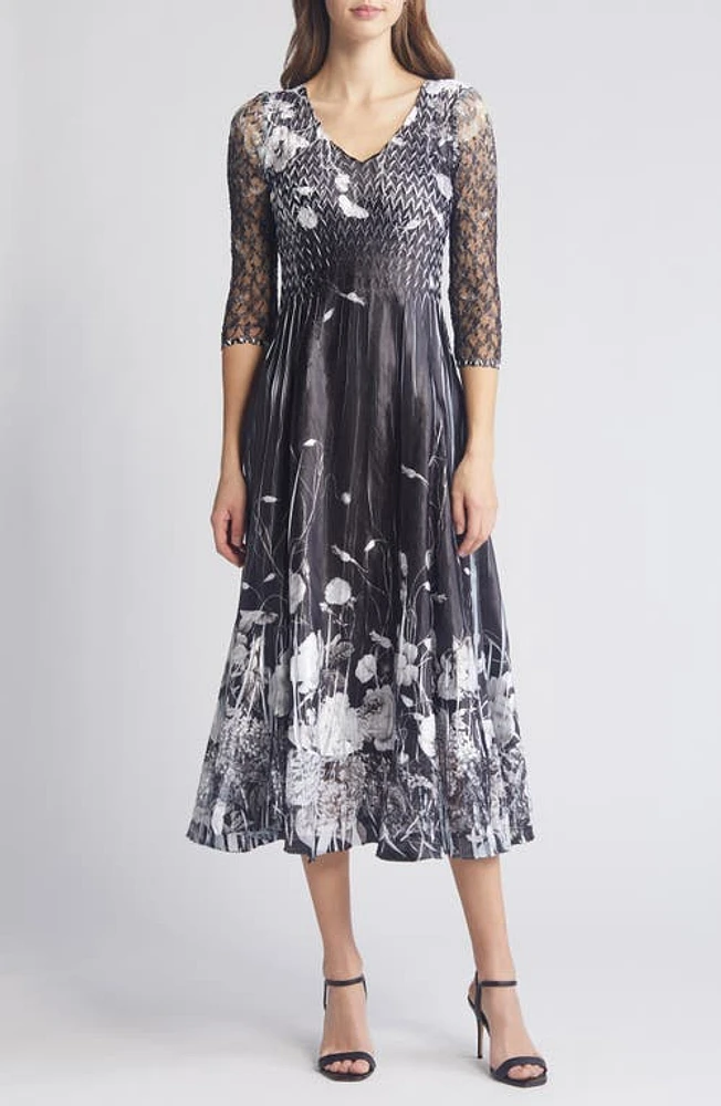 Komarov Lace Sleeve Charmeuse Cocktail Dress in Black Opium at Nordstrom, Size X-Large