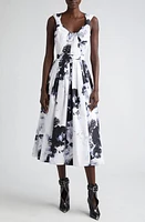 Alexander McQueen Chiaroscuro Floral Cotton Poplin Fit & Flare Dress in Ink at Nordstrom, Size 2 Us