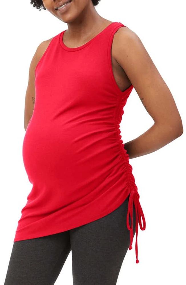 Stowaway Collection Asymmetrical Drawstring Ruched Maternity Tank in Crimson at Nordstrom