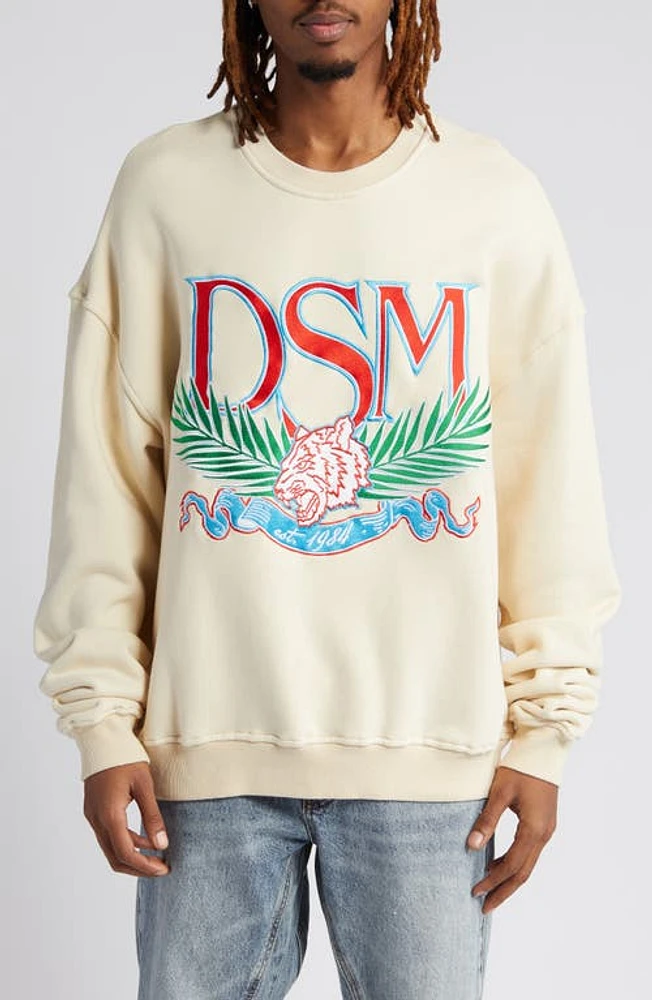 DIET STARTS MONDAY Tiger Embroidered Cotton Fleece Sweatshirt Antique White at Nordstrom,