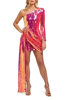 NADINE MERABI Celina Sequin Drape One-Shoulder Minidress Hot Pink at Nordstrom,