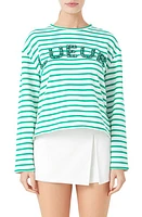 Endless Rose Lueur Stripe Long Sleeve Knit Top White/Green at Nordstrom,