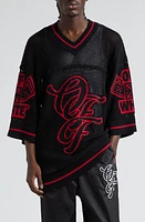 Off-White Varsity Net Openwork Sweater in Black Haunte Red at Nordstrom, Size Medium