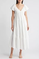 MOON RIVER Puff Sleeve Midi Dress White at Nordstrom,