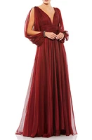 Mac Duggal V-Neck A-Line Chiffon Gown Garnet at Nordstrom,