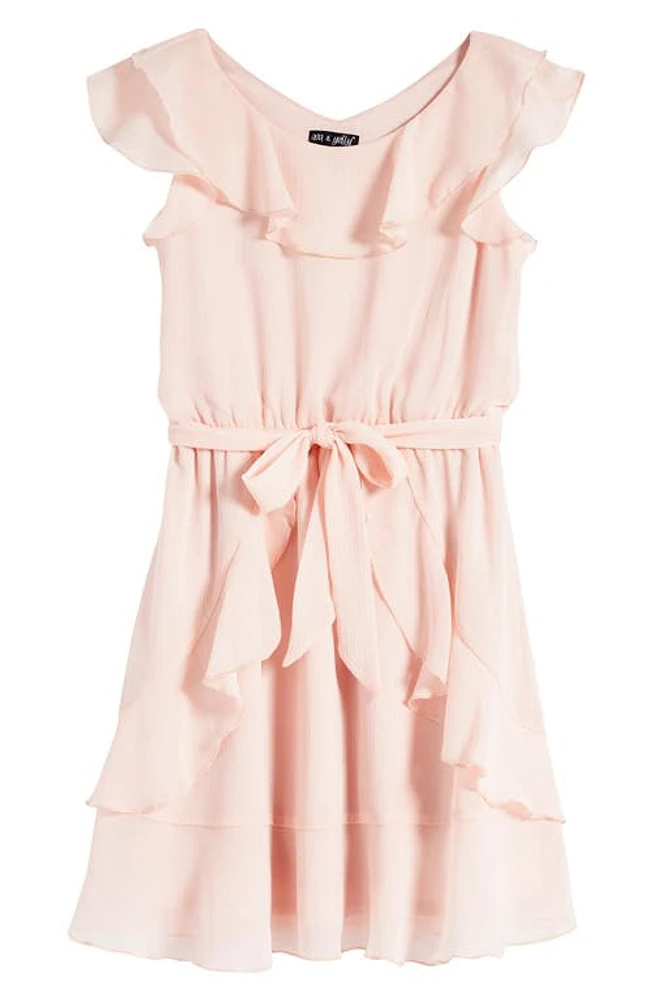 Ava & Yelly Kids' Ruffle Chiffon Faux Wrap Party Dress Blush at Nordstrom,