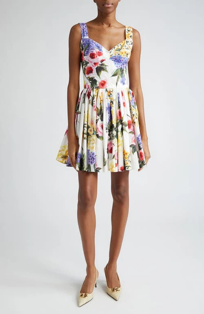 Dolce & Gabbana Garden Floral Print Pleated Cotton Blend Minidress Giardino Bianco at Nordstrom, Us