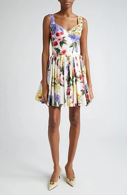 Dolce & Gabbana Garden Floral Print Pleated Cotton Blend Minidress Giardino Bianco at Nordstrom, Us