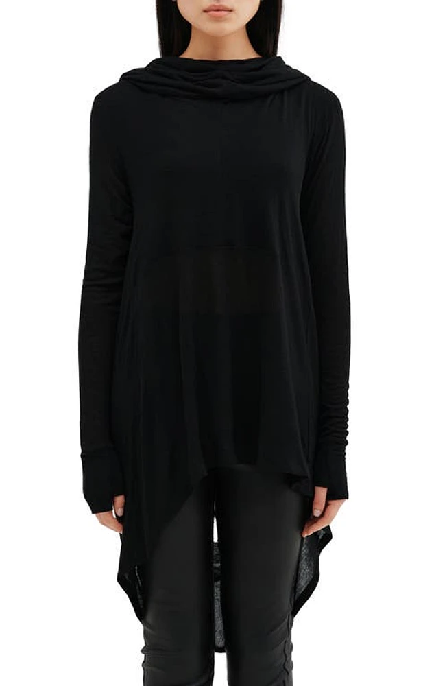 Marcella Oslo Semisheer Long Sleeve High-Low Jersey Tunic Black at Nordstrom,