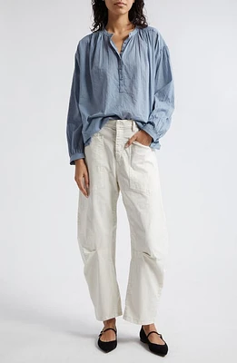 Nili Lotan Neville Gathered Shirt Vintage Blue at Nordstrom,