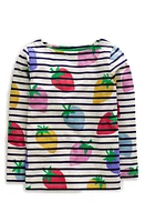 Mini Boden Kids' Stripe Strawberry Print Long Sleeve Cotton T-Shirt Multi at Nordstrom,