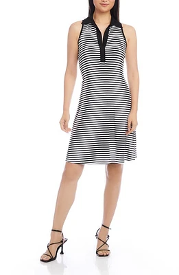 Karen Kane Stripe Johnny Collar A-Line Dress Black/White at Nordstrom,