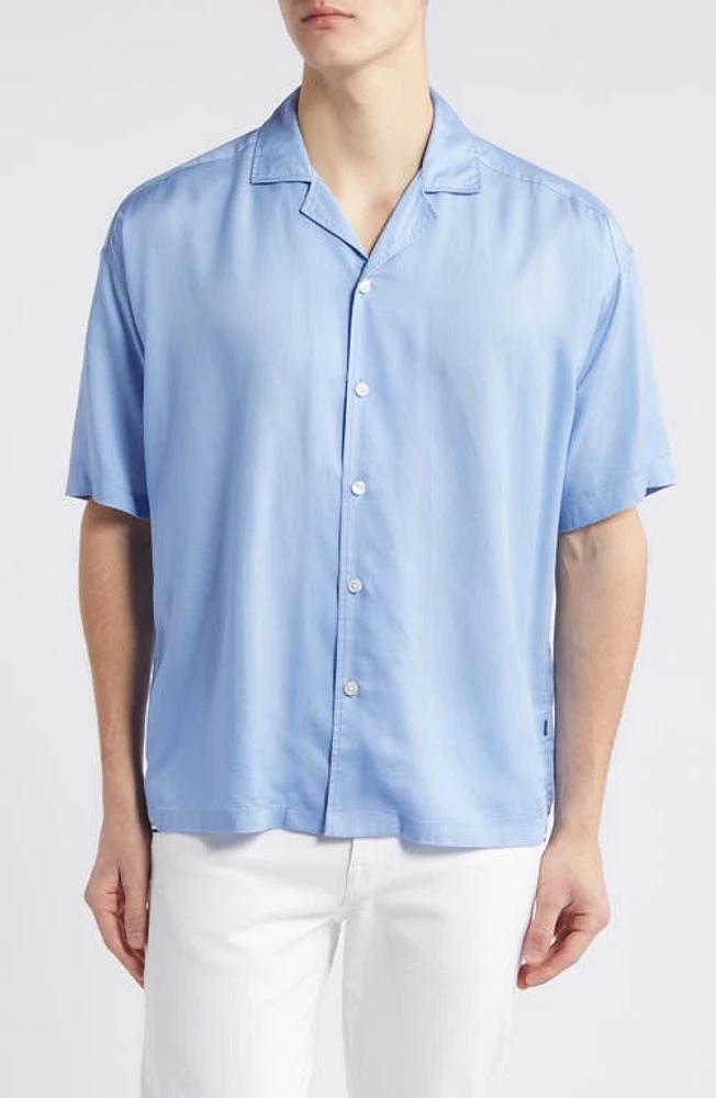 BOSS Drew Solid Lyocell Camp Shirt Open Blue at Nordstrom,