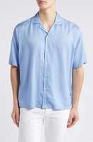 BOSS Drew Solid Lyocell Camp Shirt Open Blue at Nordstrom,