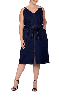 Standards & Practices Double Strap Tie Waist Denim Midi Dress Indigo Rinse at Nordstrom,