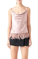 Endless Rose Feather Hem Satin Camisole at Nordstrom,