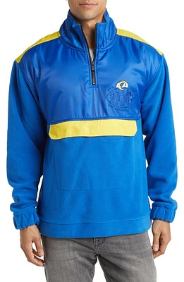 BOSS x NFL Fumble Mixed Media Quarter Zip Pullover Los Angeles Rams Bright Blue at Nordstrom,