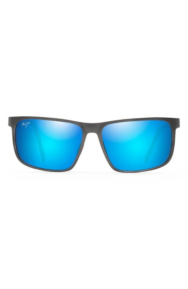 Maui Jim Wana 61mm Polarized Rectangular Sunglasses in Brushed Gunmetal/Blue Hawaii at Nordstrom