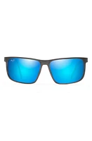 Maui Jim Wana 61mm Polarized Rectangular Sunglasses in Brushed Gunmetal/Blue Hawaii at Nordstrom