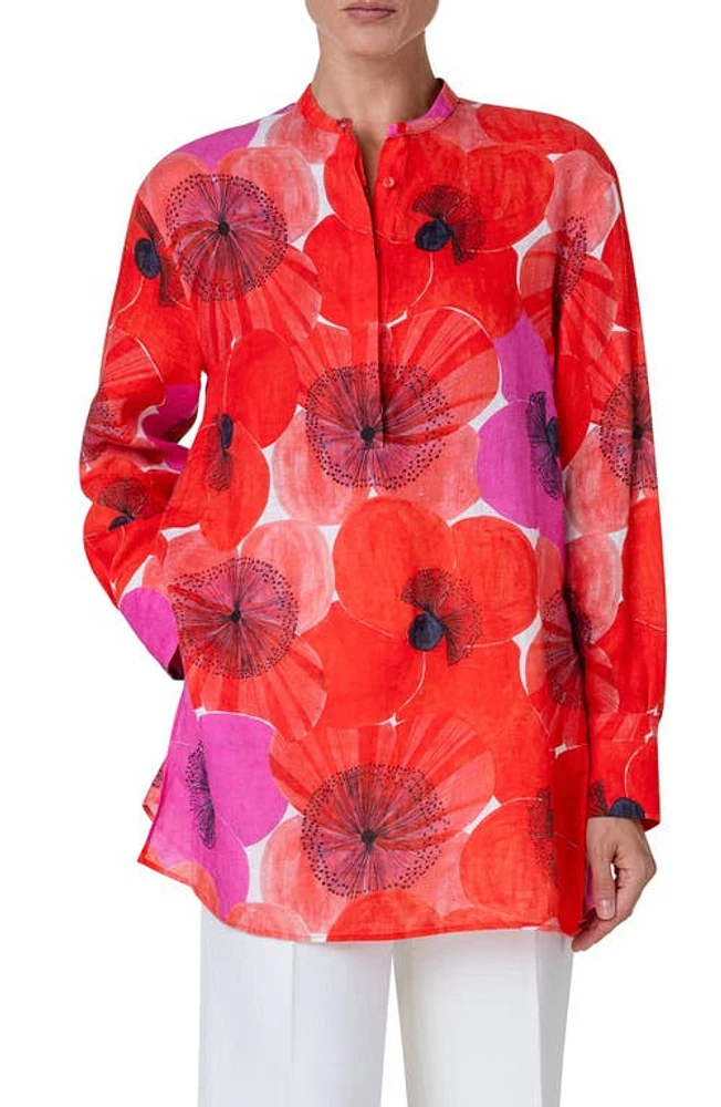 Akris Poppy Print Linen Tunic Shirt at Nordstrom,