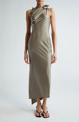 Coperni Rosette Cutout Asymmetric Stretch Jersey Gown in Grey at Nordstrom, Size Small