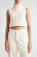 Max Mara Oscuro Cable Knit Crop Wool & Cashmere Sweater Ivory at Nordstrom,