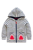 Mini Boden Kids' Stripe Appliqué Shark Terry Cloth Zip-Up Hoodie Ivory/Greek Blue at Nordstrom,