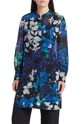 KOBI HALPERIN Floral Longline Blouse in Iris Blue Multi at Nordstrom, Size X-Large