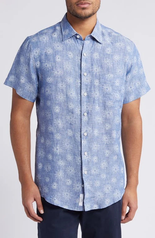 Rodd & Gunn Carleton Floral Short Sleeve Linen Button-Up Shirt Chambray at Nordstrom,