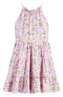 Ava & Yelly Kids' Floral Sequin Tiered Dress Lilac at Nordstrom,