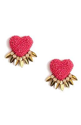 Deepa Gurnani Danika Beaded Fringe Heart Stud Earrings in Hot Pink at Nordstrom