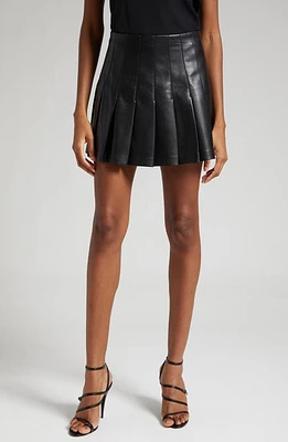 Alice + Olivia Carter Pleated Faux Leather Miniskirt Black at Nordstrom,