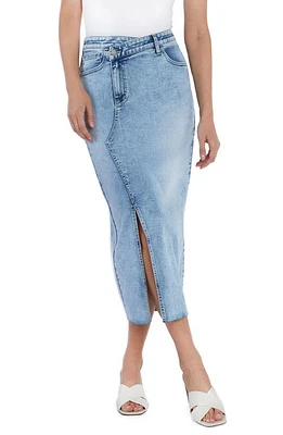 Wash Lab Denim Asymmetric Waist Midi Skirt Mist Blue at Nordstrom,