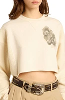 Golden Goose Oversize Floral Embroidered Crop Sweatshirt in Heritage White/Blue at Nordstrom, Size Large