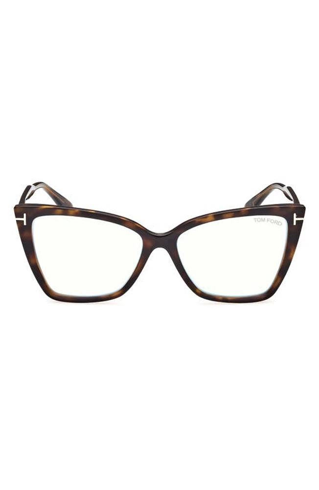 TOM FORD 55mm Cat Eye Blue Light Blocking Glasses in Dark Havana at Nordstrom