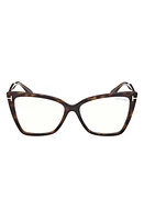 TOM FORD 55mm Cat Eye Blue Light Blocking Glasses in Dark Havana at Nordstrom