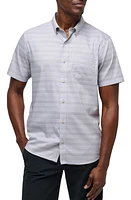 TravisMathew On the Table Stripe Short Sleeve Stretch Button-Up Shirt Micro Chip at Nordstrom,