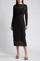 & Other Stories Long Sleeve Crinkle Mesh Midi Dress Black at Nordstrom, Regular