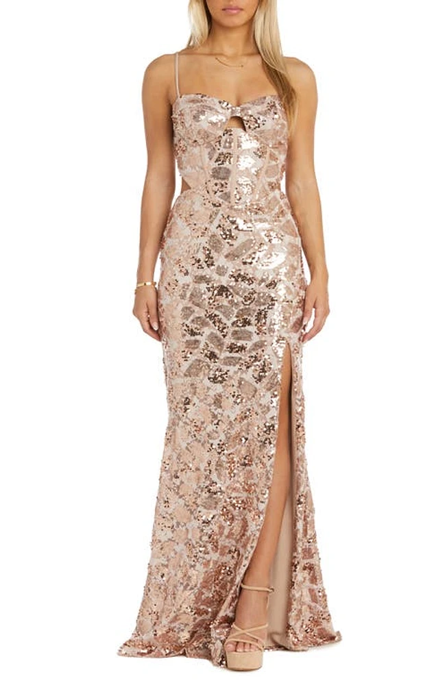 Morgan & Co. Beaded Sleeveless Gown Gold at Nordstrom,