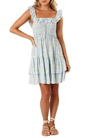 Petal & Pup Kai Floral Tiered Ruffle Minidress in Blue Floral at Nordstrom, Size X-Large