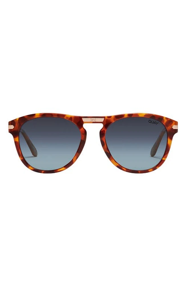 Quay Australia Slicked Back 46mm Polarized Aviator Sunglasses in Honey Tortoise /Navy Polar at Nordstrom