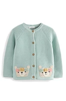 NEXT Kids' Bear Floral Embellished Cotton Cardigan in Light Green at Nordstrom, Size 5-6Y