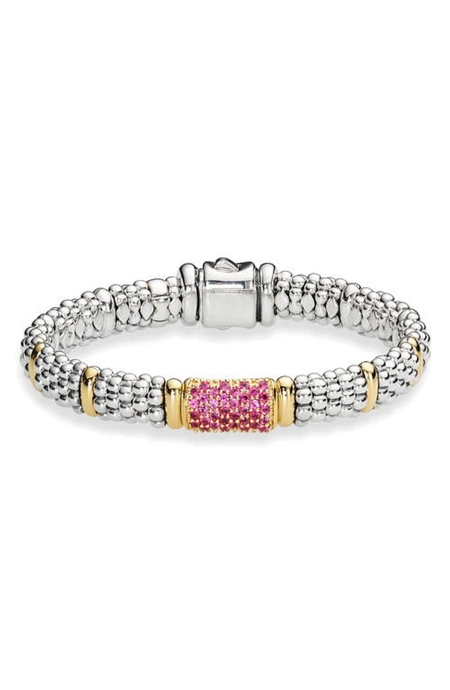 LAGOS Pink Sapphire Caviar Beaded Bracelet in Silver/Gold at Nordstrom, Size 7